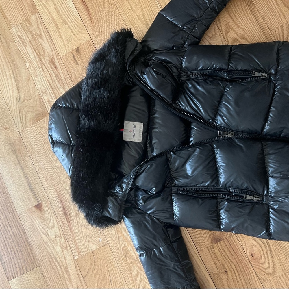 Moncler Black Puffer Jacket with Fur Trim